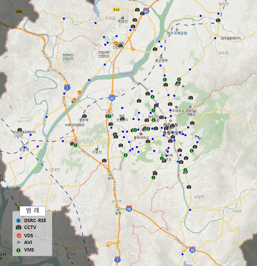 청주시 교통정보 장치 지점도