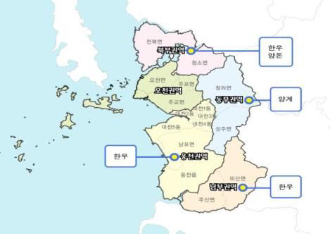 권역별 고품질․안전성․친환경 축산시스템 분포