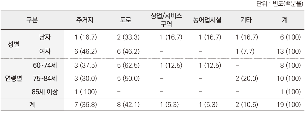 노인인식조사 : 노인 손상장소