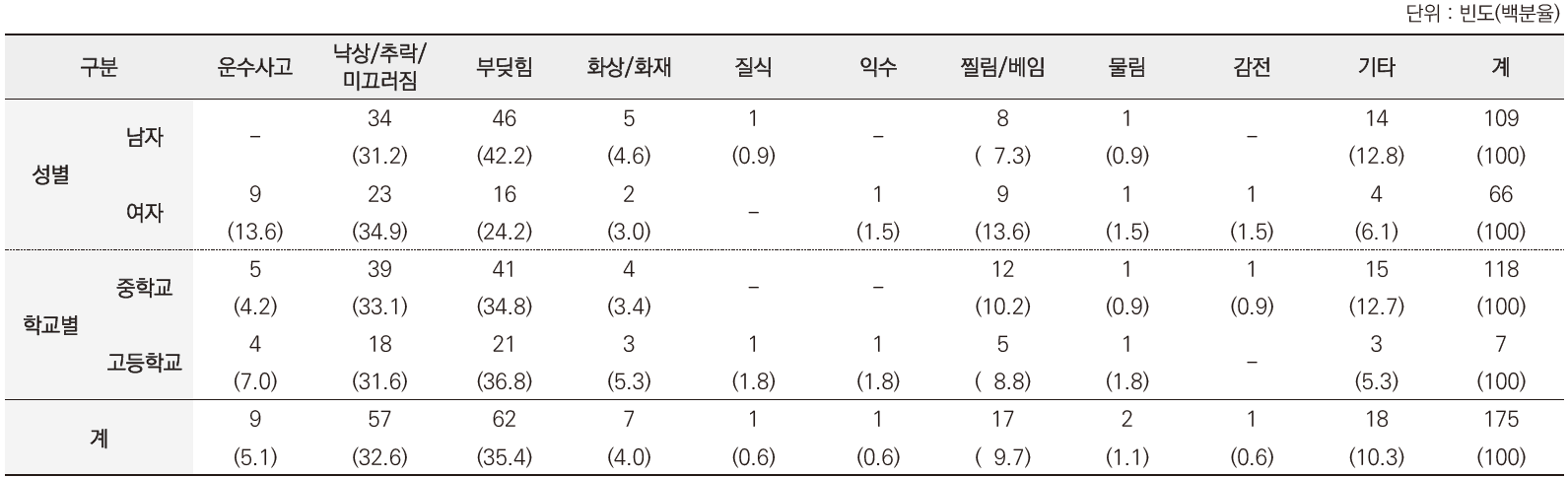 청소년인식조사 : 청소년 손상장소