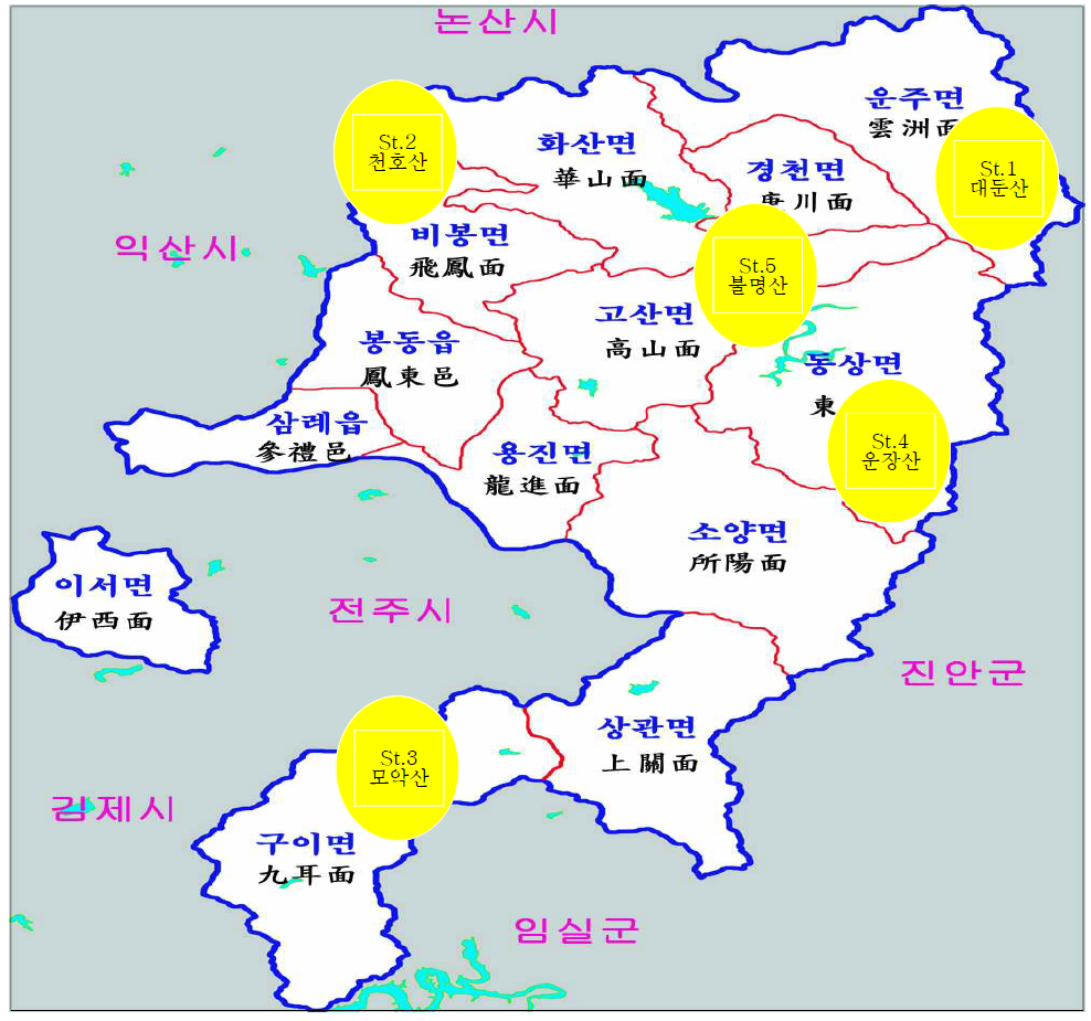 완주군 곤충자원 현지 조사지역