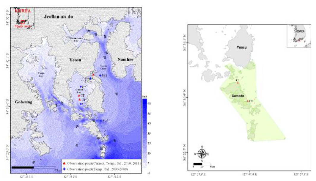 가막만 및 남면해역의 해양학적 관측정점