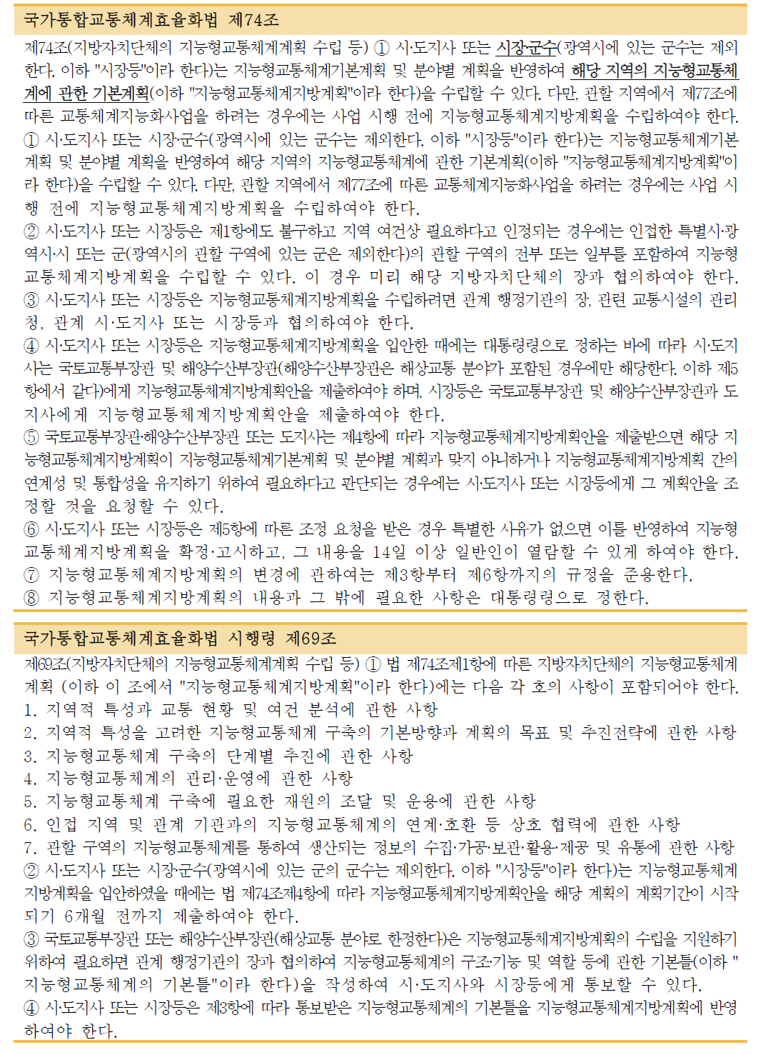 경산시 지능형교통체계(ITS) 기본계획 수립 근거법령