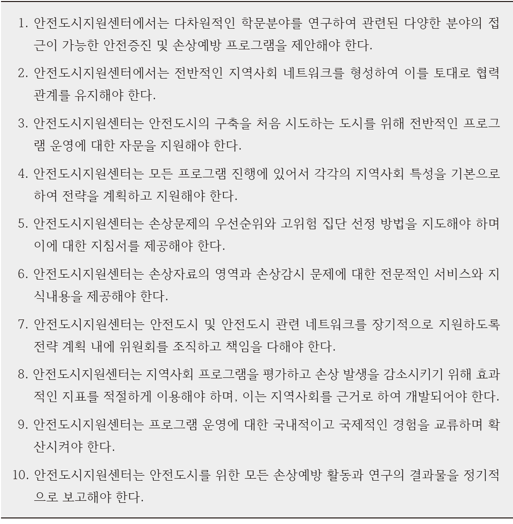 국제안전도시 지원센터의 역할