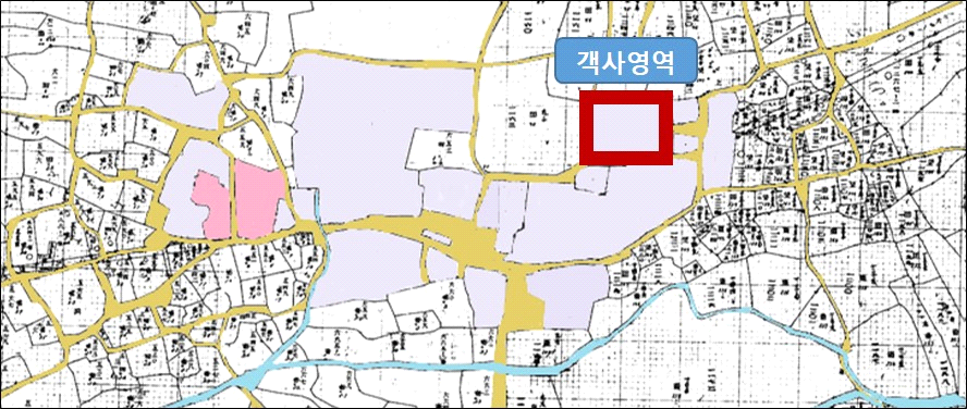 지적원도(1911) 중 객사 영역(지번 1245번지 관아 대지 일대)