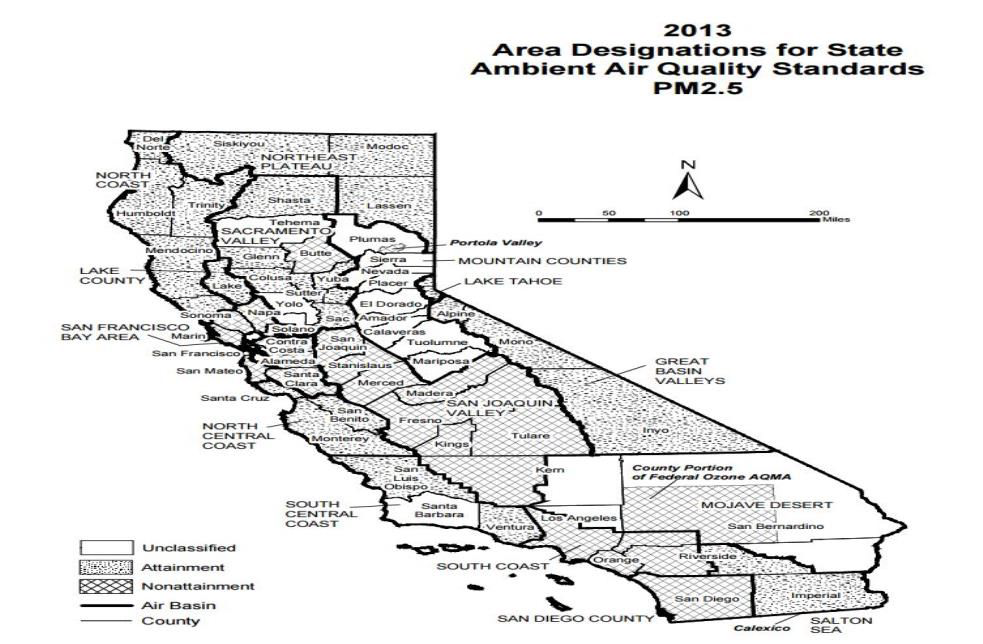 캘리포니아 주 PM2.5 대상관리지역 현황