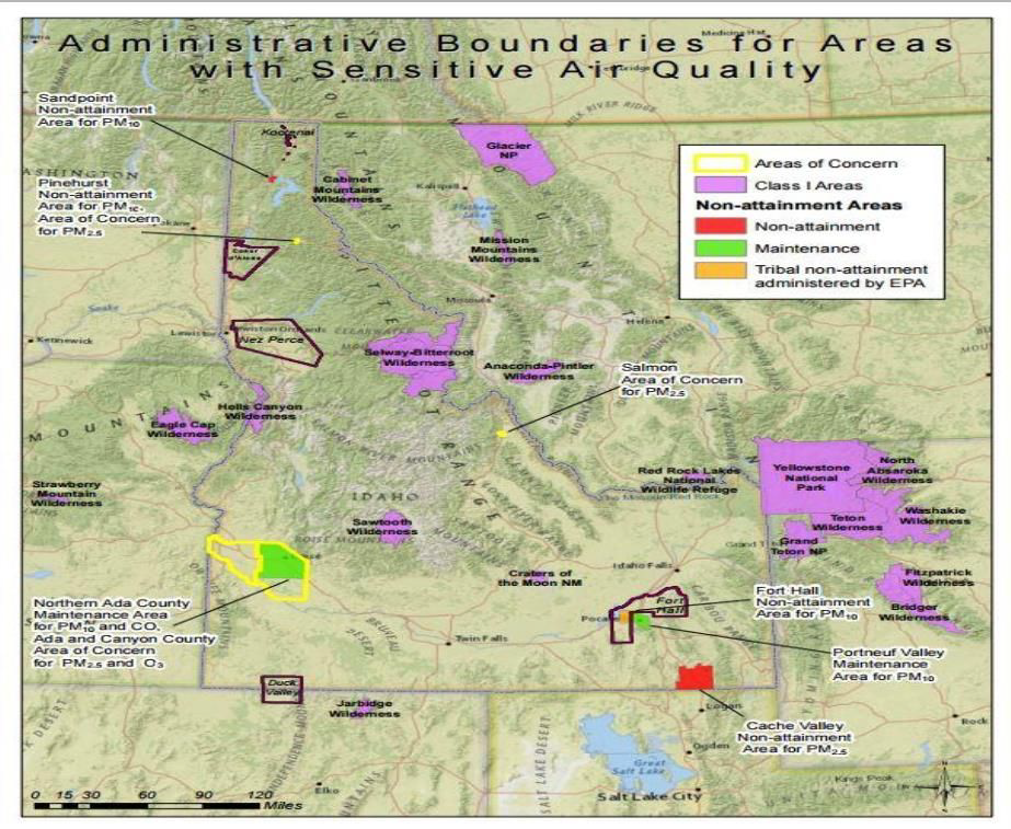 아이다호 주 PM2.5 대상관리지역 현황(2006년 개정안 기준