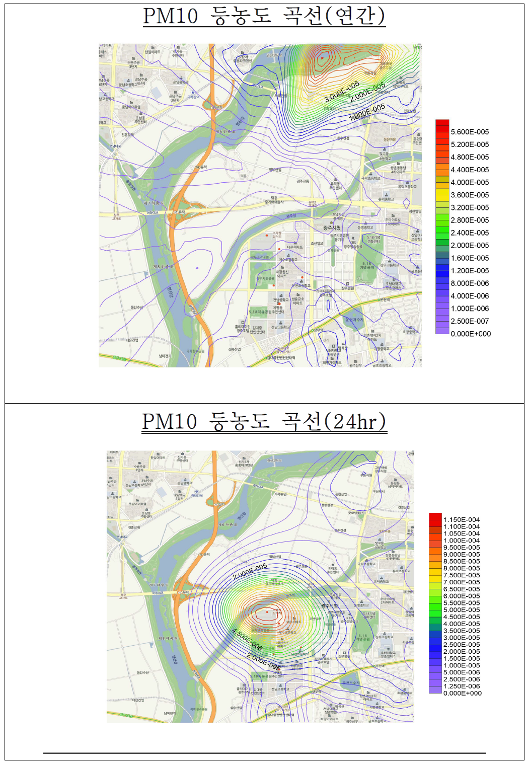 PM10 연간 및 일간 등농도 곡선