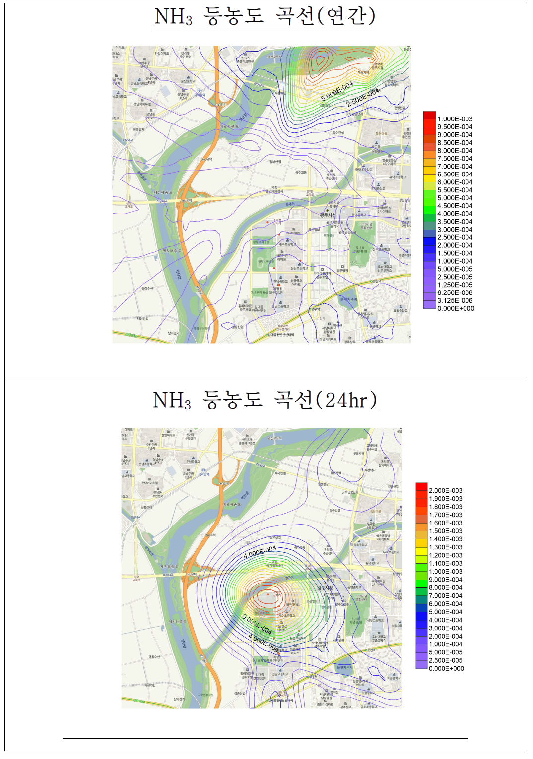 NH₃연간 및 일간 등농도 곡선