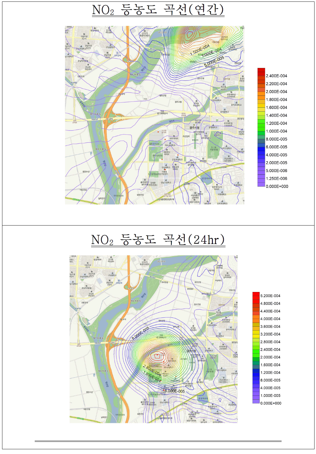 NO₂ 연간 및 일간 등농도 곡선