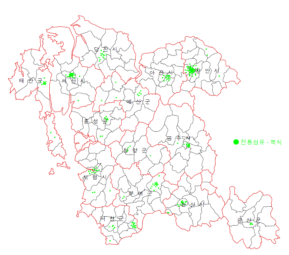 충청남도 전통섬유·의류 분포도