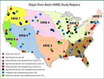 National Water Quality Assessment Program의 권역 및 정점 위치