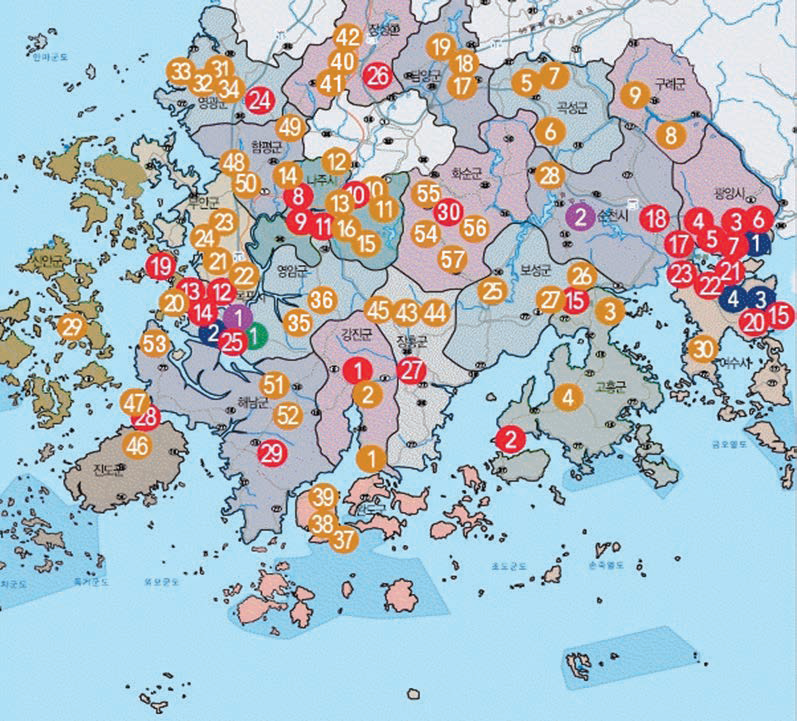 전남의 산업단지 및 관련입지 분포