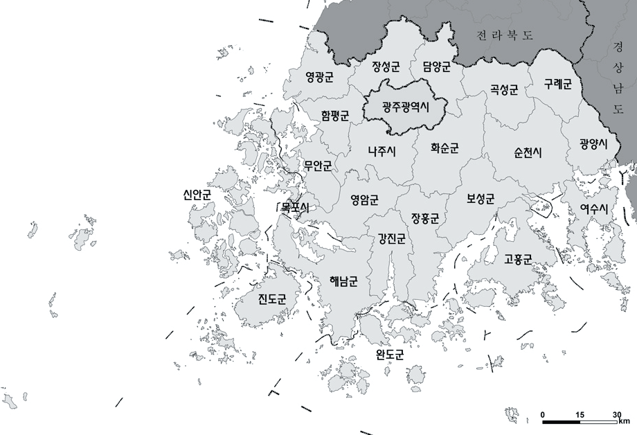 전라남도의 영역