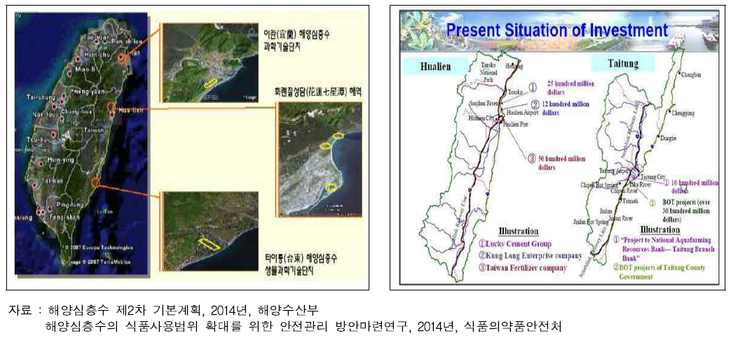 대만의 해양심층수 산업 개발 지역 및 취수시설(화련)