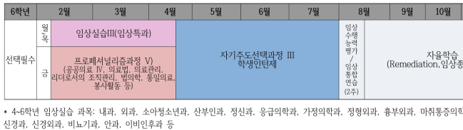 지역의료 표준 교육과정: 6학년 교육과정 편성표(안)