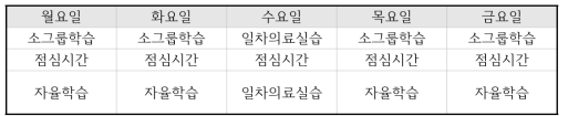 대체 가능한 기초교육기간의 1주간 교육시간표