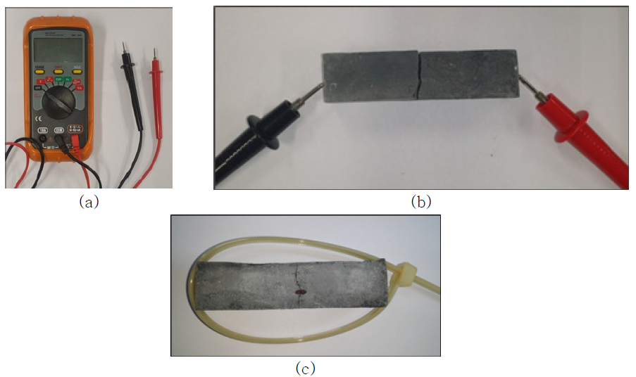 Measuring electical conductivity of cracked CNT/cement composite