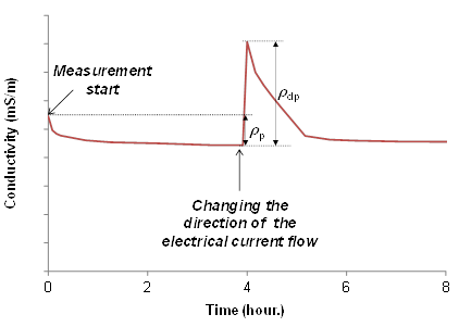 Schematic of conductivity change by polarization (ρp) and depolarization (ρdp).