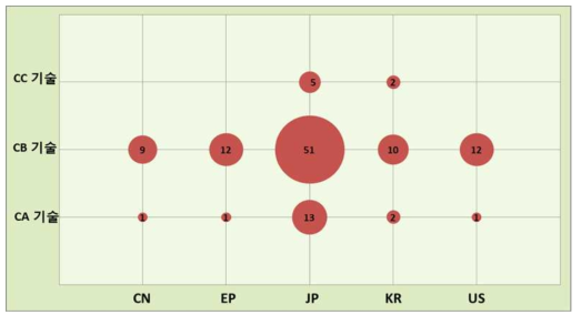 세부기술별/국가별 기술분포(C기술)