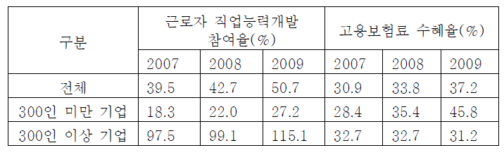 기업 규모별 직업능력개발사업 추진 실적