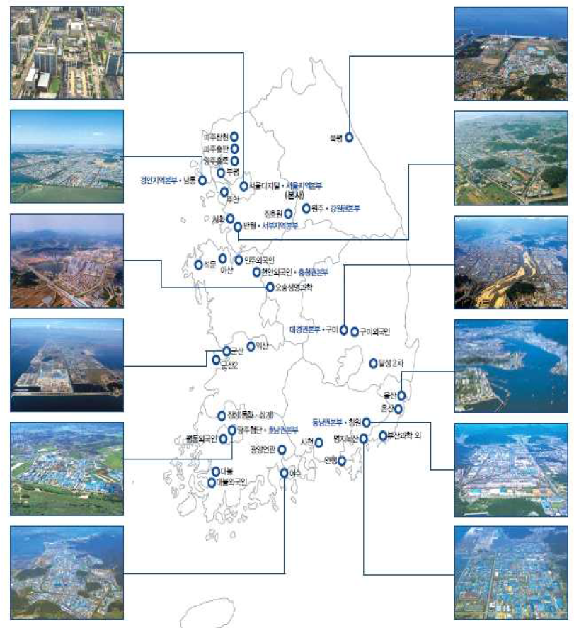 전국 권역별 주요 산업단지 분포도