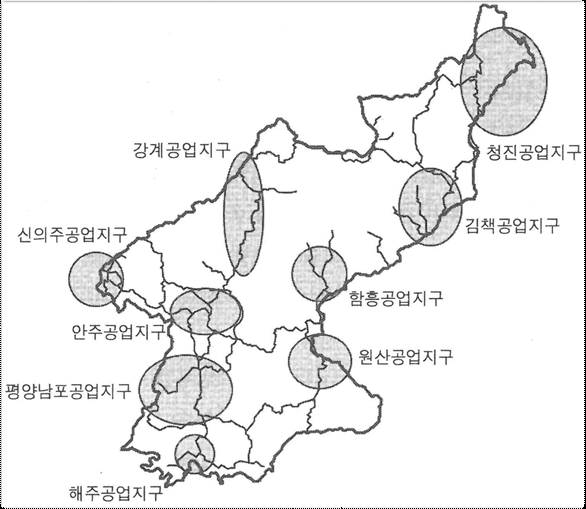 북한의 공업지구 분포 현황 (국토연구원, 2005b)