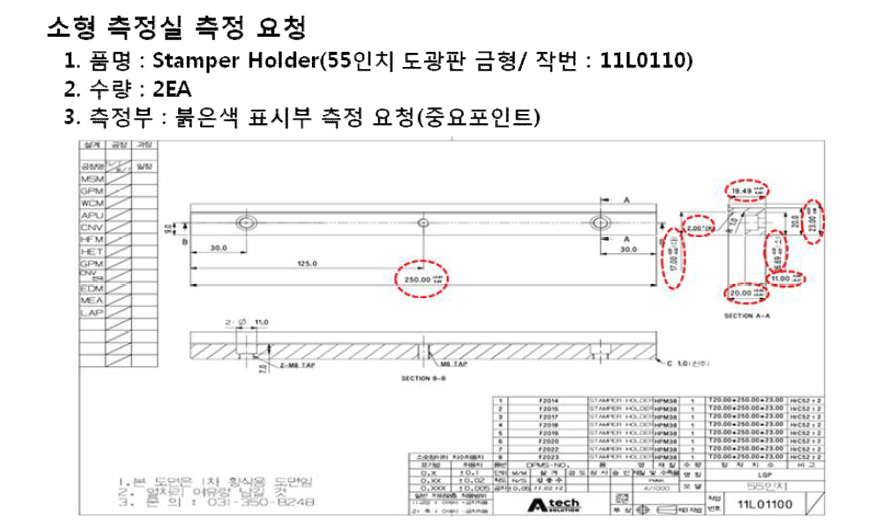 스탬퍼 홀더 치수 측정 포인트