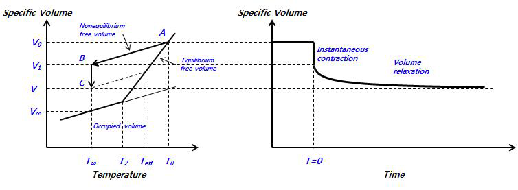 Free volume과 점탄성에 의한 체적이완 현상