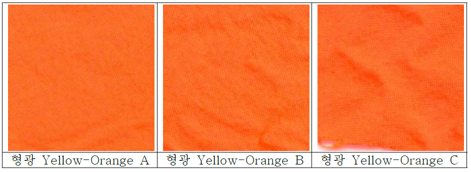 형광 Yellow-Orange 염색물 색상분석