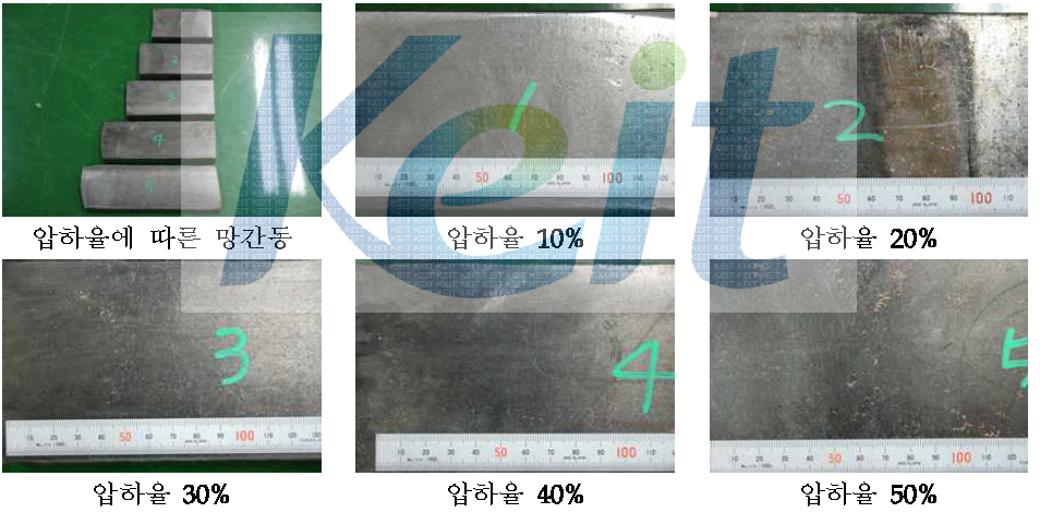 압하율에 따른 망간동 표면 사진