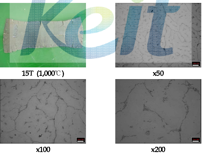 15T 망간동을 1,000℃에서 열간압연한 사진 및 조직 분석