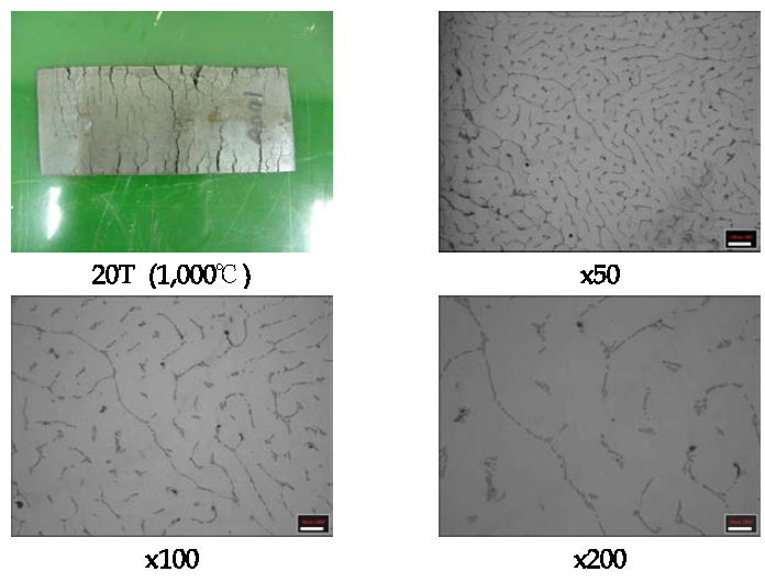 20T 망간동을 1,000℃에서 열간압연한 사진 및 조직 분석