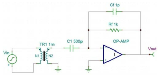 Schematic of charge amplifier for simulation