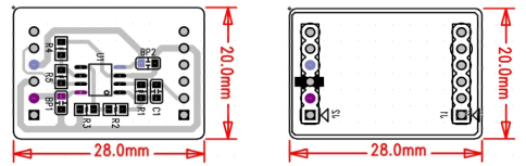 PCB layout (Ver. 3) of top (left) and bottom (right)