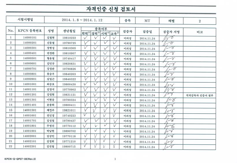 자격인증 신청 검토서