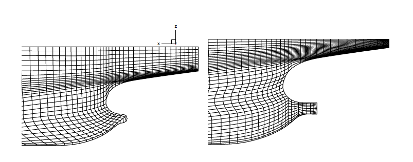 Surface meshes around stern bulb with transom stern