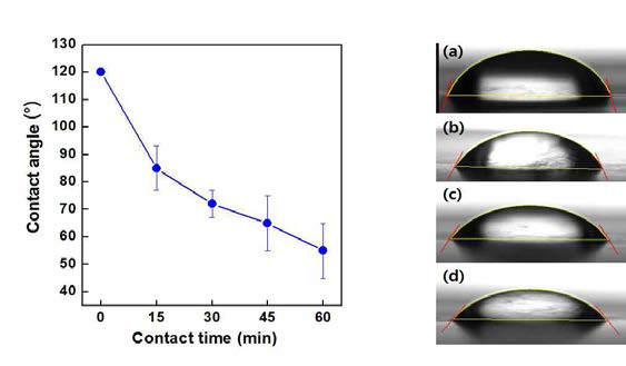 개질 시간에 따른 접촉각의 변화