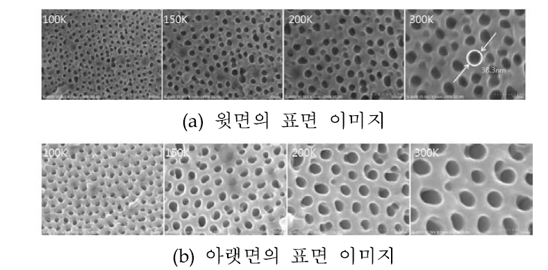 이단계법으로 0.3M 옥살산에서 40V를 인가하여 양극산화한 Al composite 시편의 표면 이미지