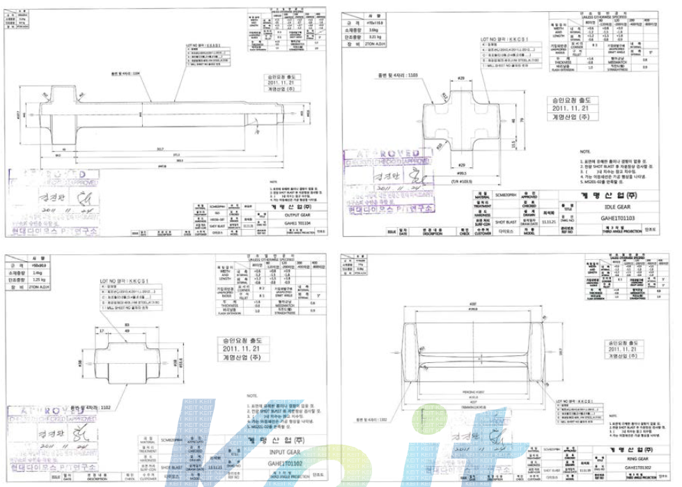 기어 및 샤프트류 단조승인도면