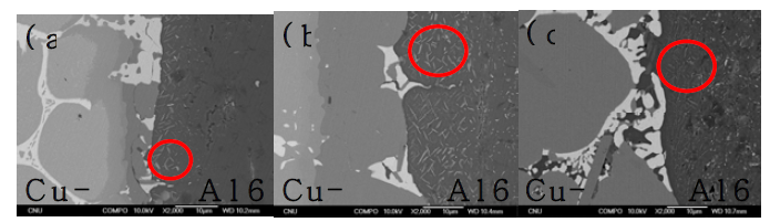 확산접합법으로(530℃, 3h) 접합한 Cu/Cu-Ag/Al의 Al 쪽 접합계면