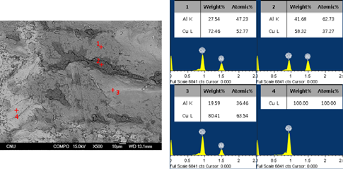 EDS of fracture surface of Cu-Cr side at 450℃ for 1.5hrs (reduction ratio 74.4%).