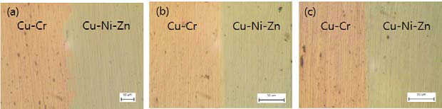 폭발용접으로 접합한 Cu-Ni-Zn/Cu-Cr/Cu-Ni-Zn 하이브리드 접합 합금의 미세구조