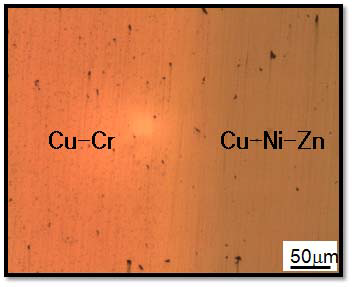 1020℃ 1h 확산접합한 Cu-Ni-Zn/Cu-Cr/Cu-Ni-Zn 하이브리드 합금의 계면