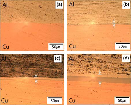 Cu/Al/Cu 접합소재의 초기시편과 열처리에 따른 미세구조