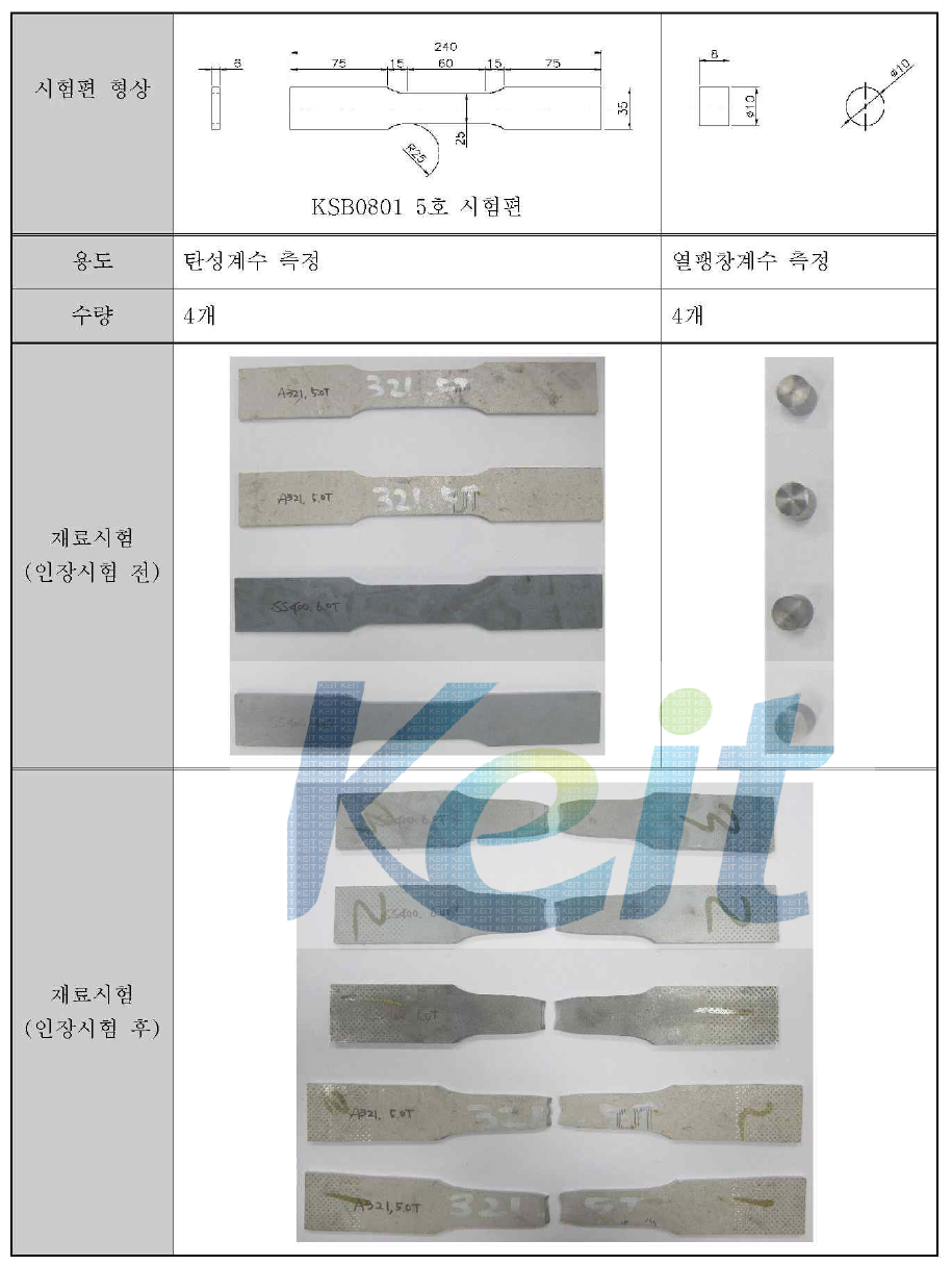 열팽창계수 및 탄성계수 물성치 측정 시험편