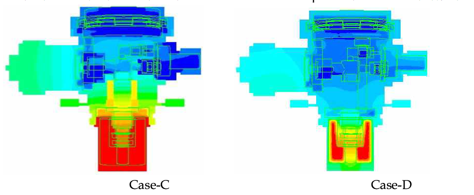 Case-C, D의 정상 상태 온도 해석 결과