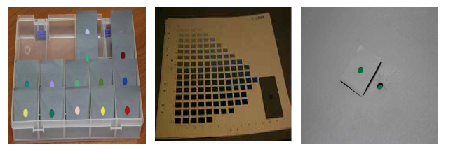 실험에 사용된 기준색표(좌)와 비교 색표(중)