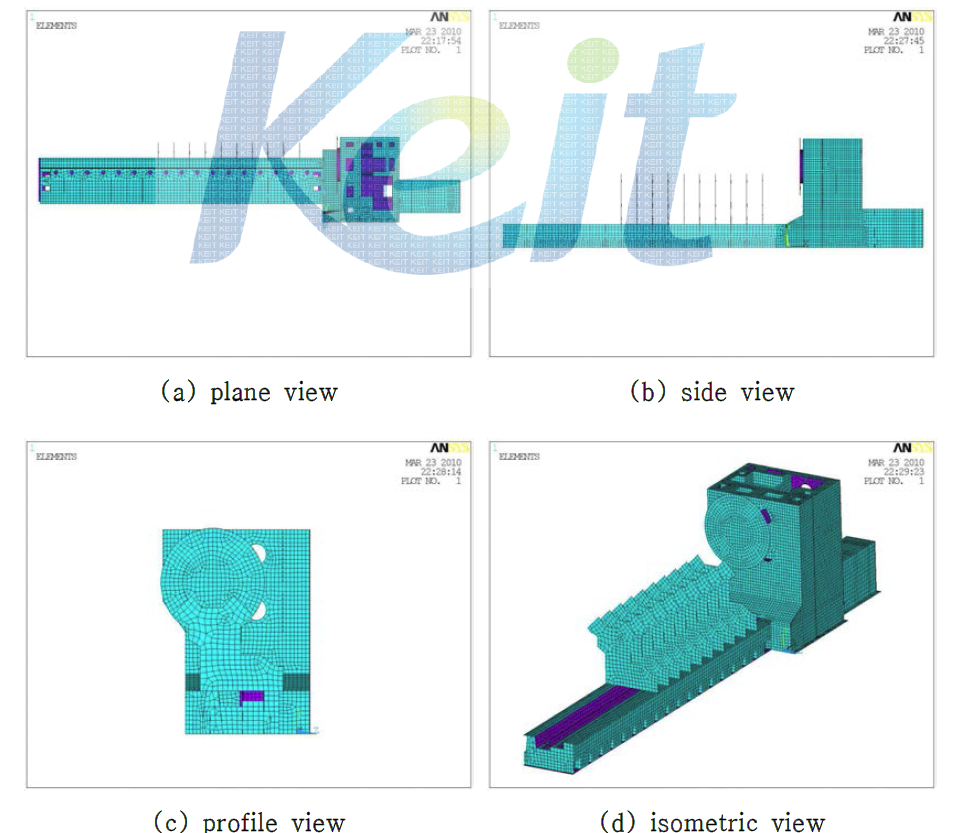 FE model of the initial design model of the multi-tasking machine tool for machining large scale marine engine crankshaft