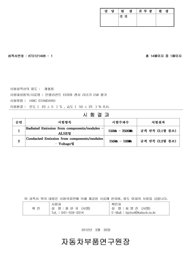 i-Tire 리더기 전자파 신뢰성 평가 결과